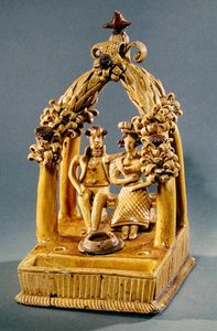 एक विवाहित जोड़े के साथ सेट लिखना, एक आर्बर के तहत बैठा, बॉर्न कार्यशाला (सिरेमिक) द्वारा जैक्स सेबस्टियन टैलबोट
