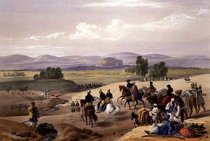 हेनरी ग्रेव्स द्वारा प्रकाशित चार्ल्स हाघे (1810-88) और लुई हाघे (1806-85) द्वारा उकेरी गई 'स्केच इन अफ़ग़ानिस्तान' से क्वेटा के किले का दृष्टिकोण द्वारा जेम्स (बाद में) एटकिंसन