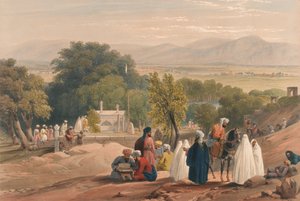 'सम्राट बाबर का मकबरा [sic],' c.1840 (लिथोग्राफ, रंगा हुआ) द्वारा जेम्स (बाद में) एटकिंसन