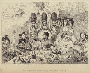 दीवार पर हस्त-लेखन: नेपोलियन और उसकी पत्नी जोसफिन का चित्रण करते हुए बेलशस्सर की दावत पर पैरोडी