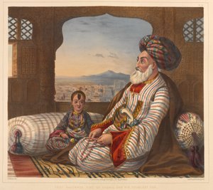 'दोस्त मोहम्मद काबुल का राजा और उसका सबसे छोटा बेटा' (लिथोग्राफ) द्वारा जेम्स (बाद में)