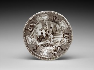 कप प्लेट, सी. 1837-1856 (ट्रांसफर प्रिंट के साथ लेड-ग्लेज़ेड मिट्टी के बरतन) द्वारा जेम्स (attr.to) बीचो