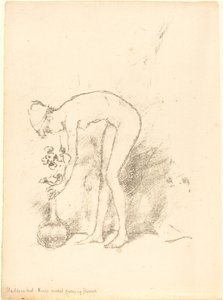 फूलों की व्यवस्था करती एक नग्न मॉडल, c. 1892. द्वारा जेम्स एबॉट मैकनील व्हिस्लर