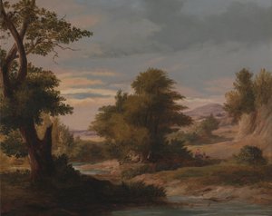 मदर एंड चाइल्ड के साथ एक वुडेड रिवर लैंडस्केप द्वारा जेम्स आर्थर OConnor
