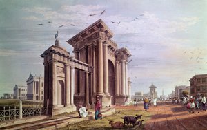 कोर्ट हाउस स्ट्रीट, कलकत्ता, रॉबर्ट हेवेल, पब द्वारा उत्कीर्ण। 1824