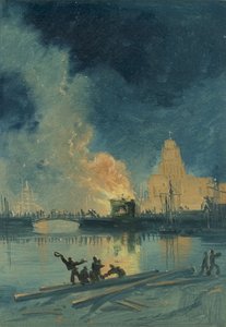 ब्रिस्टल दंगे: प्रिंस स्ट्रीट ब्रिज पर बर्निंग टोल हाउस, c.1832 (कागज पर तेल) द्वारा जेम्स बेकर पाइन