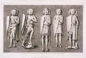 टेम्पल चर्च, लंदन, 1786 से शूरवीरों के पांच पुतले। द्वारा जेम्स बेसिर I
