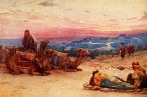 पेलस्टाइन विलेज के बाहर आराम करने वाले यात्री - एक्ट्स xx 5, c1924। निर्माता: जेम्स क्लार्क, हेनरी ए हार्पर।