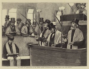 नॉर्थ लंदन सिनागॉग में टेबर्नाकल्स की दावत, पाम शाखा लेने वाले पाठक द्वारा जेम्स ड्रोमगोले लिंटन