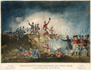 फोर्ट एरी में 15 अगस्त, 1814 को 2 बजे, पब में अंग्रेजों का दमन 1841, (हाथ के रंग का उत्कीर्णन)
