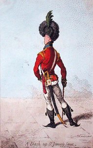 1797 में हन्ना हम्फ्री द्वारा प्रकाशित ए डैश अप सेंट जेम्स स्ट्रीट (हाथ से रंगी हुई नक़्क़ाशी) द्वारा जेम्स गिलियरे