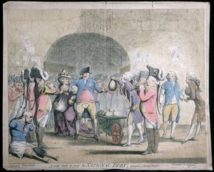 1786 में डब्ल्यू। हॉलैंड द्वारा प्रकाशित राष्ट्रीय ऋण का भुगतान करने का एक नया तरीका (हाथ से नक्काशी वाली नक्काशी)