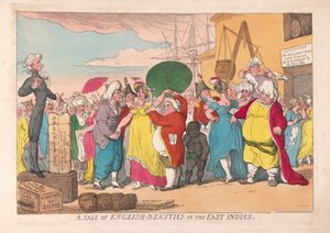 ईस्ट इंडीज, पब में अंग्रेजी सुंदरियों की बिक्री। 1786 (हाथ के रंग का उत्कीर्णन)
