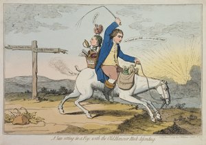 1783 में जे। विलियम्स द्वारा प्रकाशित ओल्ड हनोवर हैक डिफेंडिंग के साथ फॉग में एक सन सेटिंग