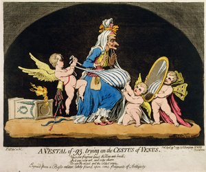1793 में हन्ना हम्फ्रे द्वारा प्रकाशित वीनस के केस्टस पर कोशिश करने वाला एक वेस्टल -93, एक्वाटिंट के साथ हाथ से नक्काशी वाली नक्काशी