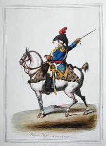 1797 में हन्ना हम्फ्री द्वारा प्रकाशित ब्रिगेड मेजर (हाथ से रंगी हुई नक़्क़ाशी) द्वारा जेम्स गिलियरे