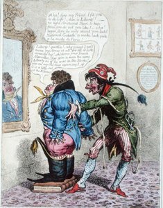 1799 में हन्ना हम्फ्री द्वारा प्रकाशित 'जीन डे ब्राय' के साथ जॉन बुल को फिट करने वाले फ्रेंच टेलर (हाथ से रंगी हुई नक़्क़ाशी) द्वारा जेम्स गिलियरे