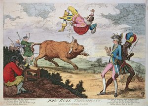 जॉन बुल ट्रम्पहंट, विलियम हम्फ्रे द्वारा प्रकाशित, 4 जनवरी 1780 (रंगीन लिथोग्राफ)