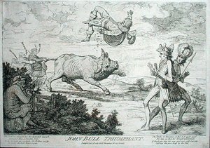 जॉन बुल ट्रायम्फेंट, विलियम हम्फ्री द्वारा 1780 में प्रकाशित (नक़्क़ाशी) द्वारा जेम्स गिलियरे