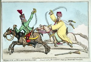 1799 में हन्ना हम्फ़्रे द्वारा प्रकाशित इब्राहिम बे के रियर गार्ड पर मामलूक एट हुसार्ड रिपब्लिक, या बोनापार्ट के हमले का सामान्य परिणाम (हाथ से रंग का नक़्क़ाशी)