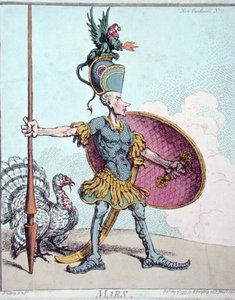 मंगल, हन्ना हम्फ्री द्वारा 'न्यू पैंथियन' 1799 में प्रकाशित (हाथ से रंगी नक़्क़ाशी) द्वारा जेम्स गिलियरे