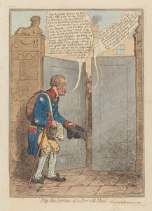 एक गरीब बूढ़े आदमी, पब के दुखों को सहलाओ 1796 (हाथ के रंग का उत्कीर्णन)