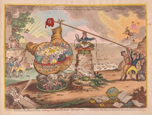 राजनीतिक गणितज्ञों ने बोर्ड को हिलाते हुए हेमिसफेरेस, पब को तराशा। 1807 (हाथ के रंग का उत्कीर्णन)