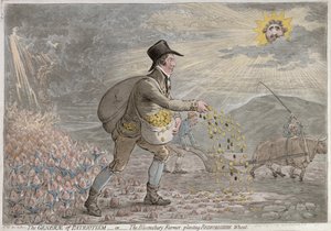 देशभक्ति का जनक, या द ब्लूम्सबरी किसान बेदफोर्डशायर गेहूं का रोपण, 1796 में हन्ना हम्फ्री द्वारा प्रकाशित (हाथ से रंगीन नक़्क़ाशी)