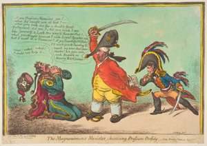 प्रशांति-पूर्णता, पब का पीछा करते हुए मैगनमोनस-मंत्री। 1806 (हाथ के रंग का उत्कीर्णन) द्वारा जेम्स गिलियरे