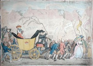 द पैसिफिक एंट्रेंस ऑफ अर्ल-वुल्फ इन ब्लैकहेवन, 1792 में हन्ना हम्फ्री द्वारा प्रकाशित (हाथ से रंगी हुई नक़्क़ाशी) द्वारा जेम्स गिलियरे
