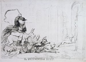 वेस्टमिंस्टर हंट, 1788 द्वारा प्रकाशित (हाथ से रंगी हुई नक़्क़ाशी) द्वारा जेम्स गिलियरे