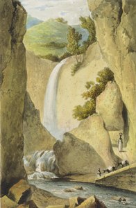 थॉमसन सदरलैंड, 1824 द्वारा उकेरी गई &39;ए सुरम्य यात्रा जमैका के द्वीप से किंग्स्टन&39; के पास विंडवर्ड रोड पर झरना द्वारा जेम्स हकीविल