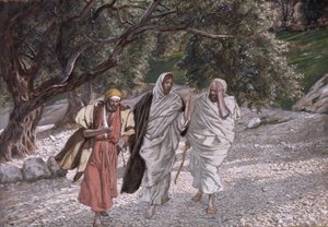 एम्मॉस के लिए सड़क पर शिष्य, मसीह के जीवन के लिए चित्रण, c.1884-96 (wc और gouache पेपरबोर्ड पर) द्वारा जेम्स जैक्स जोसेफ टिसोट