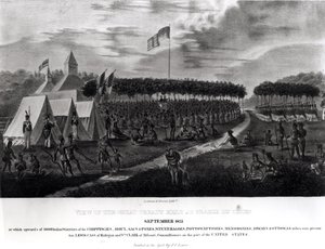 प्रैरी डु चिएन, विस्कॉन्सिन में 18 सितंबर, 1825 को &39;द एबोरिजिनल पोर्टफोलियो&39; से ग्रेट ट्रीटी हेल्ड का दृश्य द्वारा जेम्स ओटो लुईस