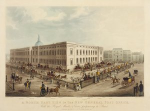 न्यू जनरल पोस्ट ऑफिस, 1829 के उत्तर पूर्व का दृश्य द्वारा जेम्स पोलार्ड