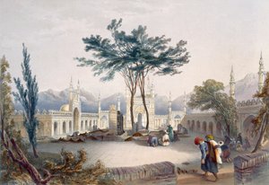 अफ़गानों के महान पैगंबर, गुआलाम हुसैन हुज़्रुत-जी की मस्जिद, और कंधार में राजाओं के मकबरे, आर। कैरी द्वारा उत्कीर्ण, दृश्यों, इंहैंबेंट्स एंड कॉस्ट्यूम्स ऑफ़ अफगानिस्तान ’से प्लेट 30। द्वारा जेम्स रैट्रे