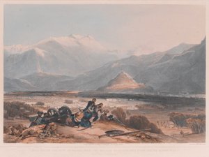 बाला मार्स हिल से ब्रिटिश छावनी के साथ बाला हिसई और काबुल शहर का दृश्य द्वारा रैट्रे के बाद जेम्स