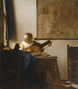 एक औरत के साथ ल्यूट, c.1662-1663 (कैनवास पर तेल) द्वारा जॉन वर्मीर