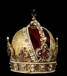 हैब्सबर्ग के पवित्र साम्राज्य के सम्राट रोडोल्फ II का ताज (1552-1612)। गोल्डहेड जन वर्मीयन (1559-1606) 1602 वियना कुन्थिस्टोरिसचेस संग्रहालय को जिम्मेदार ठहराया गया