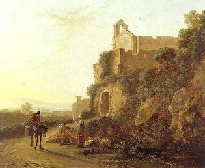 एक मार्ग पर आंकड़े के साथ एक इतालवी परिदृश्य द्वारा जान डिर्क्सज़ दोनों