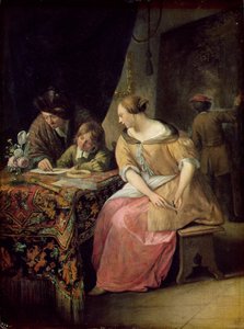 पेंटर और उनके परिवार के साथ इंटीरियर, c.1670 (पैनल) द्वारा जान हविक्ज़ून स्टीन