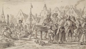 फिशमार्केट, 1624 (कागज पर कलम और ब्रश और भूरी स्याही) द्वारा जन जोसेफ्स वैन गोयन
