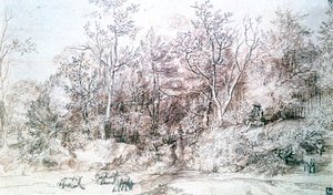 लैंडस्केप विथ पर्सन प्लेयिंग फ्लूट, c1627-1674 द्वारा जन लीवेंस