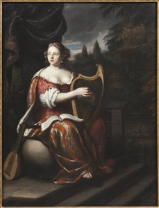 Femme jouant de la harpe - लेडी प्लेइंग द हार्प, मिजटेन्स (मेयटेन्स), मार्टिन वैन, द एल्डर (1648-1736) द्वारा। तेल के रंगों से केन्वस पर बना चित्र। आयाम: 78x60 सेमी। राष्ट्रीय संग्रहालय स्टॉकहोम