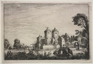 दो टावरों के साथ महल, 1616।