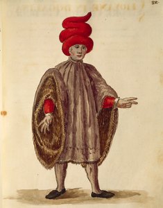 जेन वैन ग्रेवेनब्रोक या जियोवानी ग्रीवेम्ब्रोच (1731-1807), ग्लि एबिटी डी वेनेज़ियानी द्वारा "डोगलिना" पहने हुए युवक, व्यापक आस्तीन के साथ औपचारिक वस्त्र, वेशभूषा की सचित्र पुस्तक से, जल रंग द्वारा जन वैन ग्रीवेनोबेक