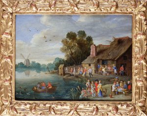 ए विलेज लैंडस्केप विद जेंट्री विद ए विलेज इन द्वारा जन वैन केसेल