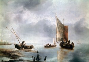 हल्की हवा में एक छोटा पोत, और दूसरा तट, सीए 1650-1660, जन वैन डे कैपेल (1624-सीए 1679) द्वारा, कैनवास पर तेल, 34, 8x48