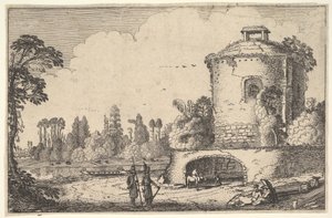 एक गोल टॉवर के साथ लैंडस्केप, सीए। 1616. द्वारा जान वैन डे वेलडे II