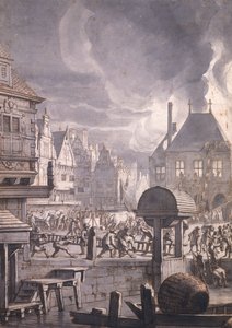 एम्स्टर्डम में ओल्ड टाउन हॉल में आग, 17 जुलाई 1652 (कागज पर पेन und स्याही और wc)